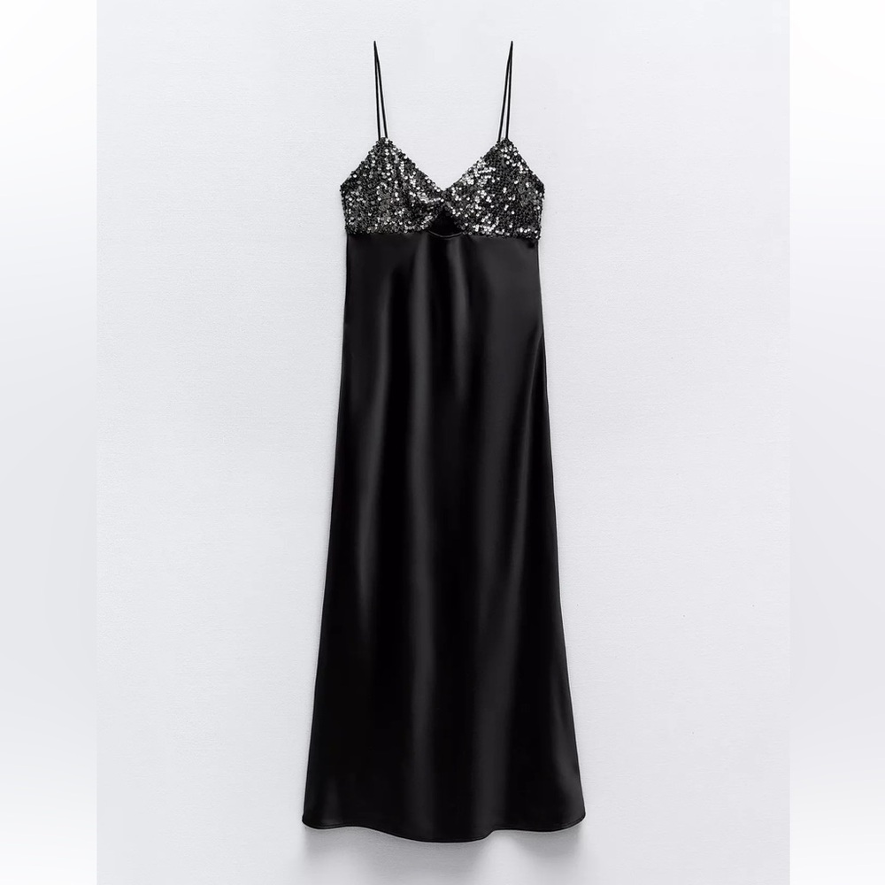 Zara Black Contrasting Sequin Midi Dress